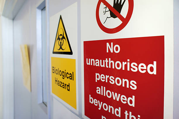 shows 'biological hazard' that is used to be on the laboratory door